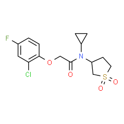 ChemSpider 2D Image | 2-(2-Chloro-4-fluorophenoxy)-N-cyclopropyl-N-(1,1-dioxidotetrahydro-3-thiophenyl)acetamide | C15H17ClFNO4S
