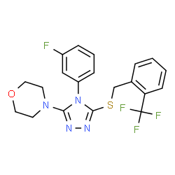 ChemSpider 2D Image | 4-[4-(3-Fluorophenyl)-5-{[2-(trifluoromethyl)benzyl]sulfanyl}-4H-1,2,4-triazol-3-yl]morpholine | C20H18F4N4OS