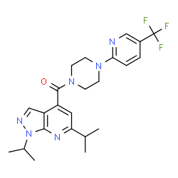 ChemSpider 2D Image | (1,6-Diisopropyl-1H-pyrazolo[3,4-b]pyridin-4-yl){4-[5-(trifluoromethyl)-2-pyridinyl]-1-piperazinyl}methanone | C23H27F3N6O