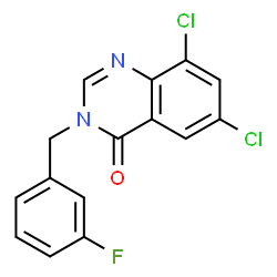 ChemSpider 2D Image | 6,8-Dichloro-3-(3-fluorobenzyl)-4(3H)-quinazolinone | C15H9Cl2FN2O