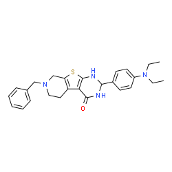 ChemSpider 2D Image | 7-Benzyl-2-[4-(diethylamino)phenyl]-2,3,5,6,7,8-hexahydropyrido[4',3':4,5]thieno[2,3-d]pyrimidin-4(1H)-one | C26H30N4OS