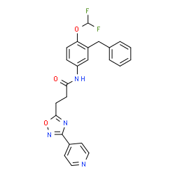 ChemSpider 2D Image | N-[3-Benzyl-4-(difluoromethoxy)phenyl]-3-[3-(4-pyridinyl)-1,2,4-oxadiazol-5-yl]propanamide | C24H20F2N4O3