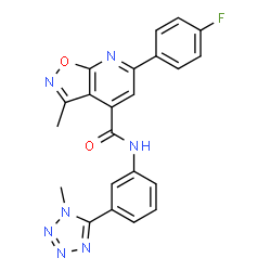 ChemSpider 2D Image | 6-(4-Fluorophenyl)-3-methyl-N-[3-(1-methyl-1H-tetrazol-5-yl)phenyl][1,2]oxazolo[5,4-b]pyridine-4-carboxamide | C22H16FN7O2