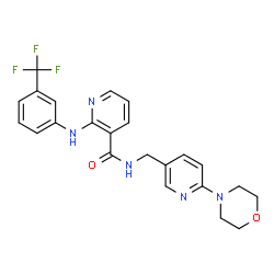 ChemSpider 2D Image | N-{[6-(4-Morpholinyl)-3-pyridinyl]methyl}-2-{[3-(trifluoromethyl)phenyl]amino}nicotinamide | C23H22F3N5O2