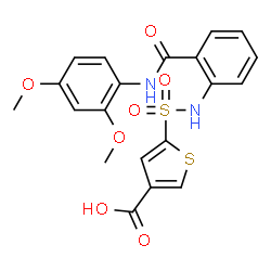 ChemSpider 2D Image | 5-({2-[(2,4-Dimethoxyphenyl)carbamoyl]phenyl}sulfamoyl)-3-thiophenecarboxylic acid | C20H18N2O7S2