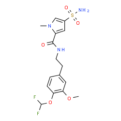 ChemSpider 2D Image | N-{2-[4-(Difluoromethoxy)-3-methoxyphenyl]ethyl}-1-methyl-4-sulfamoyl-1H-pyrrole-2-carboxamide | C16H19F2N3O5S