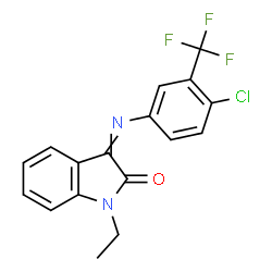 ChemSpider 2D Image | 3-{[4-Chloro-3-(trifluoromethyl)phenyl]imino}-1-ethyl-1,3-dihydro-2H-indol-2-one | C17H12ClF3N2O