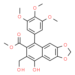 ChemSpider 2D Image | Methyl 8-hydroxy-7-(hydroxymethyl)-5-(3,4,5-trimethoxyphenyl)naphtho[2,3-d][1,3]dioxole-6-carboxylate | C23H22O9