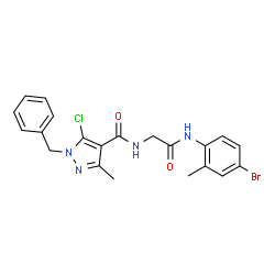 ChemSpider 2D Image | 1-Benzyl-N-{2-[(4-bromo-2-methylphenyl)amino]-2-oxoethyl}-5-chloro-3-methyl-1H-pyrazole-4-carboxamide | C21H20BrClN4O2