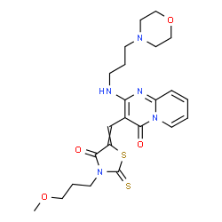 ChemSpider 2D Image | 3-{[3-(3-Methoxypropyl)-4-oxo-2-thioxo-1,3-thiazolidin-5-ylidene]methyl}-2-{[3-(4-morpholinyl)propyl]amino}-4H-pyrido[1,2-a]pyrimidin-4-one | C23H29N5O4S2
