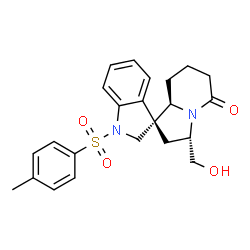 ChemSpider 2D Image | (3S,3'S,8a'R)-3'-(Hydroxymethyl)-1-[(4-methylphenyl)sulfonyl]-1,2,2',3',6',7',8',8a'-octahydro-5'H-spiro[indole-3,1'-indolizin]-5'-one | C23H26N2O4S