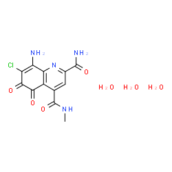 ChemSpider 2D Image | 8-Amino-7-chloro-N~4~-methyl-5,6-dioxo-5,6-dihydro-2,4-quinolinedicarboxamide trihydrate | C12H15ClN4O7