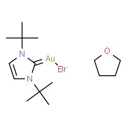 ChemSpider 2D Image | [1,3-Bis(2-methyl-2-propanyl)-1,3-dihydro-2H-imidazol-2-ylidene](bromo)gold - tetrahydrofuran (1:1) | C15H28AuBrN2O