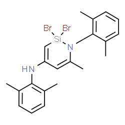 ChemSpider 2D Image | 2,2-Dibromo-N,1-bis(2,6-dimethylphenyl)-6-methyl-1,2-dihydro-1,2-azasilin-4-amine | C21H24Br2N2Si