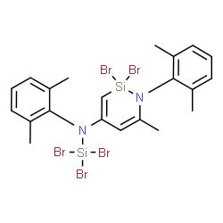 ChemSpider 2D Image | 2,2-Dibromo-N,1-bis(2,6-dimethylphenyl)-6-methyl-N-(tribromosilyl)-1,2-dihydro-1,2-azasilin-4-amine | C21H23Br5N2Si2
