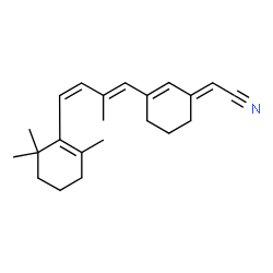 ChemSpider 2D Image | (2E)-{3-[(1E,3Z)-2-Methyl-4-(2,6,6-trimethyl-1-cyclohexen-1-yl)-1,3-butadien-1-yl]-2-cyclohexen-1-ylidene}acetonitrile | C22H29N