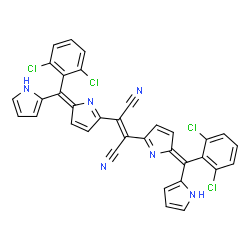 ChemSpider 2D Image | (2E)-2-{(2E)-2-[(2,6-Dichlorophenyl)(1H-pyrrol-2-yl)methylene]-2H-pyrrol-5-yl}-3-{(2Z)-2-[(2,6-dichlorophenyl)(1H-pyrrol-2-yl)methylene]-2H-pyrrol-5-yl}-2-butenedinitrile | C34H18Cl4N6