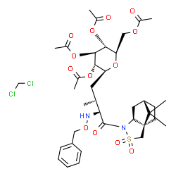 ChemSpider 2D Image | (1S)-2,3,4,6-Tetra-O-acetyl-1,5-anhydro-1-{(2R,3R)-3-[(benzyloxy)amino]-4-[(1R,7S)-10,10-dimethyl-3,3-dioxido-3-thia-4-azatricyclo[5.2.1.0~1,5~]dec-4-yl]-2-methyl-4-oxobutyl}-D-glucitol - dichlorometh
ane (1:1) | C37H52Cl2N2O13S
