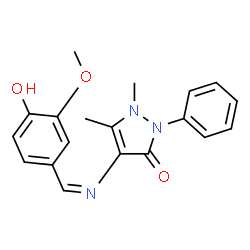 ChemSpider 2D Image | 4-[(Z)-(4-Hydroxy-3-methoxybenzylidene)amino]-1,5-dimethyl-2-phenyl-1,2-dihydro-3H-pyrazol-3-one | C19H19N3O3