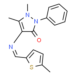 ChemSpider 2D Image | 1,5-Dimethyl-4-{(Z)-[(5-methyl-2-thienyl)methylene]amino}-2-phenyl-1,2-dihydro-3H-pyrazol-3-one | C17H17N3OS
