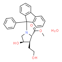 ChemSpider 2D Image | Methyl (3R,4R)-4-hydroxy-3-(2-hydroxyethyl)-1-(9-phenyl-9H-fluoren-9-yl)-L-prolinate hydrate (1:1) | C27H29NO5