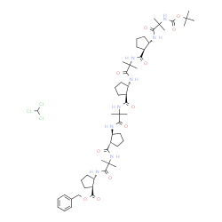 ChemSpider 2D Image | Benzyl (1S,2S)-2-{[2-methyl-2-({[(1S,2S)-2-{[2-methyl-2-({[(1S,2S)-2-{[2-methyl-2-({[(1S,2S)-2-{[2-methyl-2-({[(2-methyl-2-propanyl)oxy]carbonyl}amino)propanoyl]amino}cyclopentyl]carbonyl}amino)propan
oyl]amino}cyclopentyl]carbonyl}amino)propanoyl]amino}cyclopentyl]carbonyl}amino)propanoyl]amino}cyclopentanecarboxylate - chloroform (1:1) | C53H81Cl3N8O11