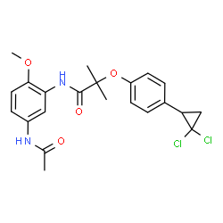 ChemSpider 2D Image | N-(5-Acetamido-2-methoxyphenyl)-2-[4-(2,2-dichlorocyclopropyl)phenoxy]-2-methylpropanamide | C22H24Cl2N2O4