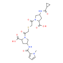 ChemSpider 2D Image | 1-{[(2-{2-Carboxy-4-[(cyclopropylcarbonyl)amino]-1-pyrrolidinyl}-2-oxoethyl)sulfanyl]acetyl}-4-{[(1-methyl-1H-pyrrol-2-yl)carbonyl]amino}-2-pyrrolidinecarboxylic acid | C24H31N5O8S