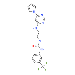 ChemSpider 2D Image | 1-(2-{[6-(1H-Pyrrol-1-yl)-4-pyrimidinyl]amino}ethyl)-3-[3-(trifluoromethyl)phenyl]urea | C18H17F3N6O