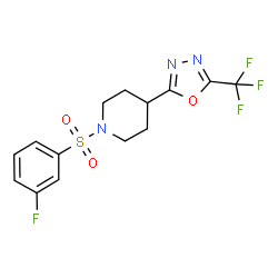 ChemSpider 2D Image | 1-[(3-Fluorophenyl)sulfonyl]-4-[5-(trifluoromethyl)-1,3,4-oxadiazol-2-yl]piperidine | C14H13F4N3O3S