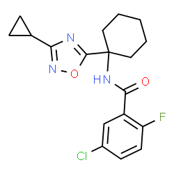 ChemSpider 2D Image | 5-Chloro-N-[1-(3-cyclopropyl-1,2,4-oxadiazol-5-yl)cyclohexyl]-2-fluorobenzamide | C18H19ClFN3O2
