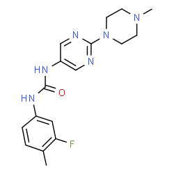 ChemSpider 2D Image | 1-(3-Fluoro-4-methylphenyl)-3-[2-(4-methyl-1-piperazinyl)-5-pyrimidinyl]urea | C17H21FN6O