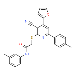 ChemSpider 2D Image | 2-{[3-Cyano-4-(2-furyl)-6-(4-methylphenyl)-2-pyridinyl]sulfanyl}-N-(3-methylphenyl)acetamide | C26H21N3O2S