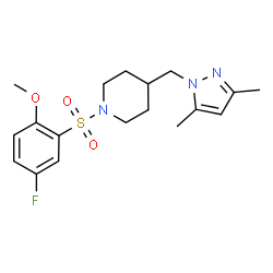 ChemSpider 2D Image | 4-[(3,5-Dimethyl-1H-pyrazol-1-yl)methyl]-1-[(5-fluoro-2-methoxyphenyl)sulfonyl]piperidine | C18H24FN3O3S