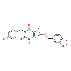 ChemSpider 2D Image | 8-(1,3-Benzodioxol-5-ylmethoxy)-1-(4-chlorobenzyl)-3,7-dimethyl-3,7-dihydro-1H-purine-2,6-dione | C22H19ClN4O5