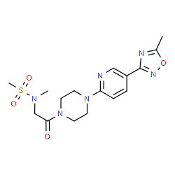 ChemSpider 2D Image | N-Methyl-N-(2-{4-[5-(5-methyl-1,2,4-oxadiazol-3-yl)-2-pyridinyl]-1-piperazinyl}-2-oxoethyl)methanesulfonamide | C16H22N6O4S