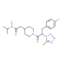 ChemSpider 2D Image | 2-{1-[3-(4-Fluorophenyl)-2-(5-methyl-1H-tetrazol-1-yl)propanoyl]-4-piperidinyl}-N-isopropyl-N-methylacetamide | C22H31FN6O2