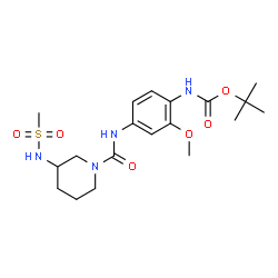 ChemSpider 2D Image | 2-Methyl-2-propanyl {2-methoxy-4-[({3-[(methylsulfonyl)amino]-1-piperidinyl}carbonyl)amino]phenyl}carbamate | C19H30N4O6S
