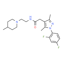 ChemSpider 2D Image | 2-[1-(2,4-Difluorophenyl)-3,5-dimethyl-1H-pyrazol-4-yl]-N-[2-(4-methyl-1-piperidinyl)ethyl]acetamide | C21H28F2N4O