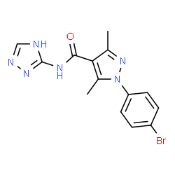 ChemSpider 2D Image | 1-(4-Bromophenyl)-3,5-dimethyl-N-(1H-1,2,4-triazol-3-yl)-1H-pyrazole-4-carboxamide | C14H13BrN6O