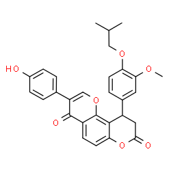 ChemSpider 2D Image | 3-(4-Hydroxyphenyl)-10-(4-isobutoxy-3-methoxyphenyl)-9,10-dihydro-4H,8H-pyrano[2,3-f]chromene-4,8-dione | C29H26O7