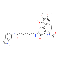 ChemSpider 2D Image | 6-{[(7S)-7-Acetamido-1,2,3-trimethoxy-9-oxo-5,6,7,9-tetrahydrobenzo[a]heptalen-10-yl]amino}-N-(1-methyl-1H-indol-6-yl)hexanamide | C36H42N4O6