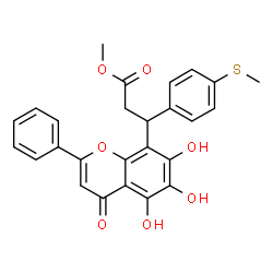 ChemSpider 2D Image | Methyl 3-[4-(methylsulfanyl)phenyl]-3-(5,6,7-trihydroxy-4-oxo-2-phenyl-4H-chromen-8-yl)propanoate | C26H22O7S