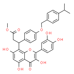 ChemSpider 2D Image | Methyl 3-[2-(3,4-dihydroxyphenyl)-3,5,7-trihydroxy-4-oxo-4H-chromen-8-yl]-3-{4-[(4-isopropylbenzyl)oxy]phenyl}propanoate | C35H32O10