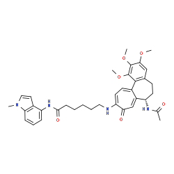 ChemSpider 2D Image | 6-{[(7S)-7-Acetamido-1,2,3-trimethoxy-9-oxo-5,6,7,9-tetrahydrobenzo[a]heptalen-10-yl]amino}-N-(1-methyl-1H-indol-4-yl)hexanamide | C36H42N4O6
