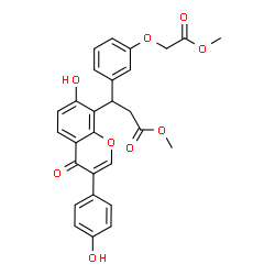 ChemSpider 2D Image | Methyl 3-[7-hydroxy-3-(4-hydroxyphenyl)-4-oxo-4H-chromen-8-yl]-3-[3-(2-methoxy-2-oxoethoxy)phenyl]propanoate | C28H24O9