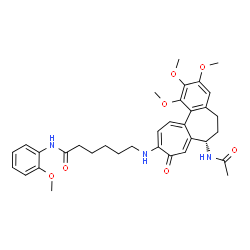 ChemSpider 2D Image | 6-{[(7S)-7-Acetamido-1,2,3-trimethoxy-9-oxo-5,6,7,9-tetrahydrobenzo[a]heptalen-10-yl]amino}-N-(2-methoxyphenyl)hexanamide | C34H41N3O7