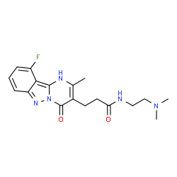 ChemSpider 2D Image | N-[2-(Dimethylamino)ethyl]-3-(10-fluoro-2-methyl-4-oxo-1,4-dihydropyrimido[1,2-b]indazol-3-yl)propanamide | C18H22FN5O2