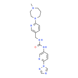 ChemSpider 2D Image | 1-{[6-(4-Methyl-1,4-diazepan-1-yl)-3-pyridinyl]methyl}-3-[6-(1H-1,2,4-triazol-1-yl)-3-pyridinyl]urea | C20H25N9O