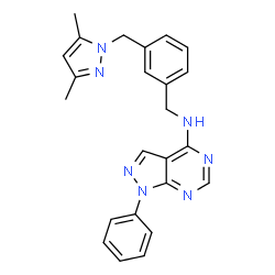 ChemSpider 2D Image | N-{3-[(3,5-Dimethyl-1H-pyrazol-1-yl)methyl]benzyl}-1-phenyl-1H-pyrazolo[3,4-d]pyrimidin-4-amine | C24H23N7